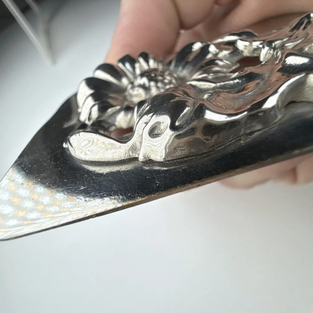 Vintage Sash Pin C Clasp Brooch‎ Daisy Sunflower Silver Tone Open Work Repousse
